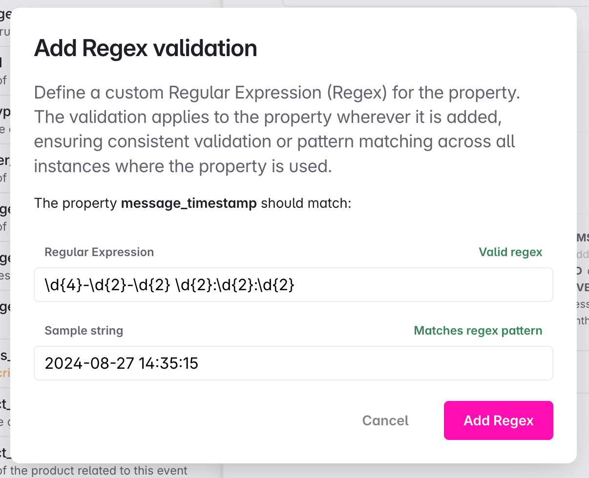 Property Regex Validation Modal